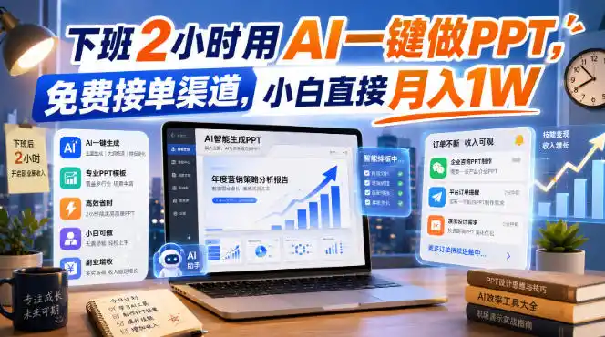 下班2小时用AI一键做PPT，免费接单渠道，小白直接月入1W【揭秘】-云享网创