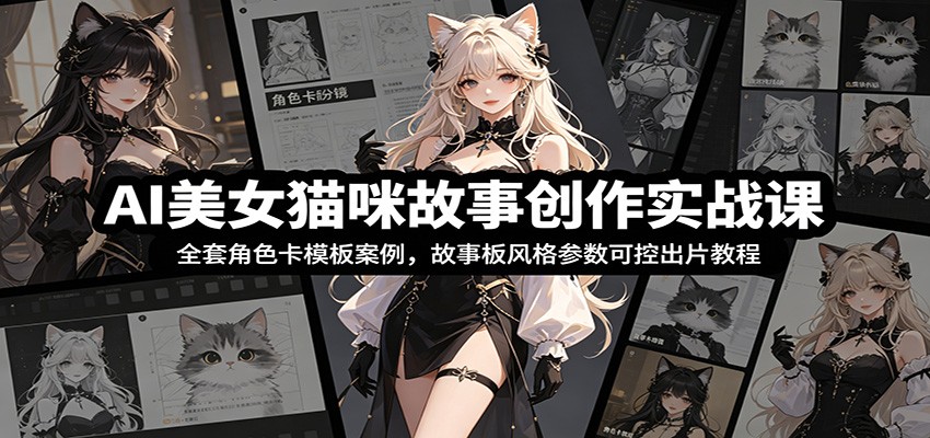 AI美女猫咪故事创作实战课：全套角色卡模板案例，故事板风格参数可控出片教程-云享网创
