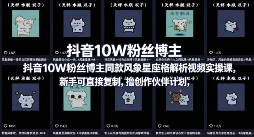 抖音10W粉丝博主同款星座性格解析视频实操课,新手可直接复制,撸创作伙伴计划,分成计划等-云享网创