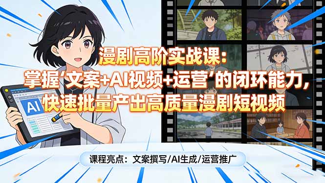 漫剧高阶实战课：掌握“文案+AI视频+运营”的闭环能力，快速批量产出高质量漫剧短视频-云享网创