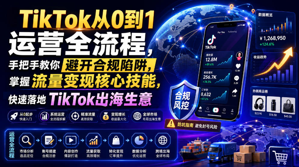 TikTok从0到1运营全流程，手把手教你避开合规陷阱，掌握流量变现核心技能，快速落地TikTok出海生意(更新7月)-云享网创