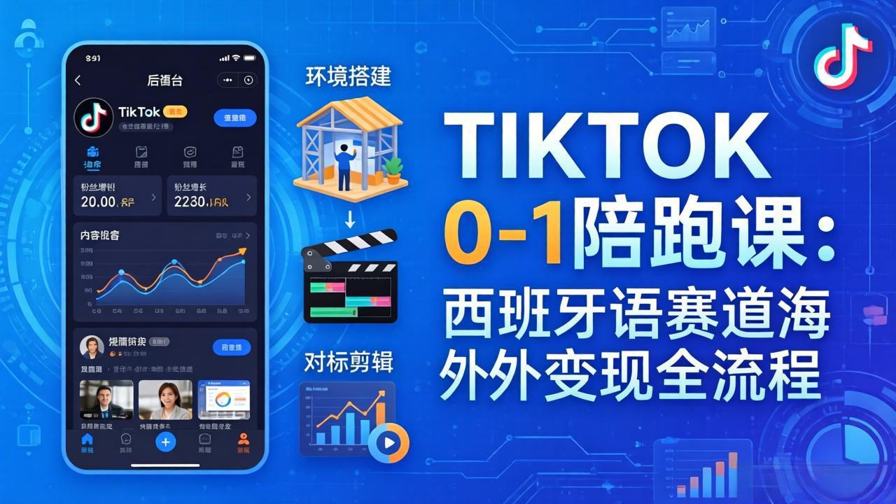 TIKTOK 0-1 陪跑课：从环境搭建到刷对标剪辑，西班牙语赛道海外变现全流程-云享网创