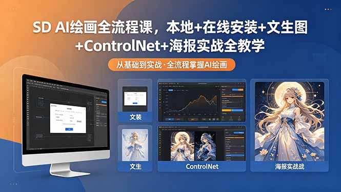 SD AI绘画全流程课，本地+在线安装+文生图+ControlNet+海报实战全教学-云享网创