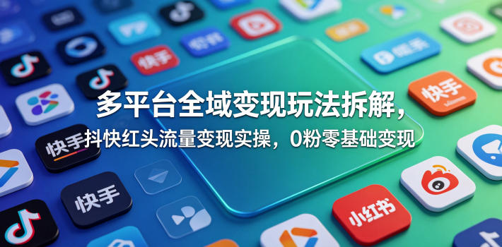 多平台全域变现玩法拆解，抖快红头流量变现实操，0粉零基础变现-云享网创