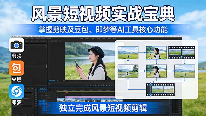 风景短视频实战宝典：掌握剪映及豆包、即梦等AI工具的核心功能，独立完成风景短视频剪辑-云享网创