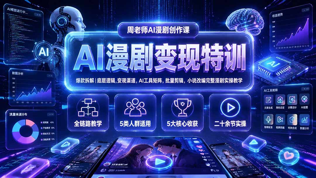 AI漫剧变现特训★爆款拆解|底层逻辑,变现渠道,AI工具矩阵,批量剪辑,小说改编完整漫剧实操教学-云享网创