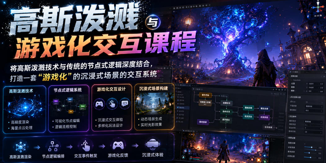 高斯泼溅与游戏化交互课程，将高斯泼溅技术与传统的节点式逻辑深度结合，打造一套“游戏化”的沉浸式场景的交互系统-云享网创