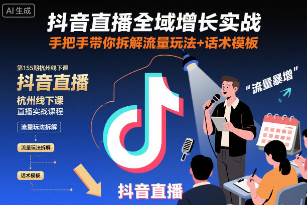 抖音直播全域增长实战第155期杭州线下课，手把手带你拆解流量玩法+话术模板-云享网创