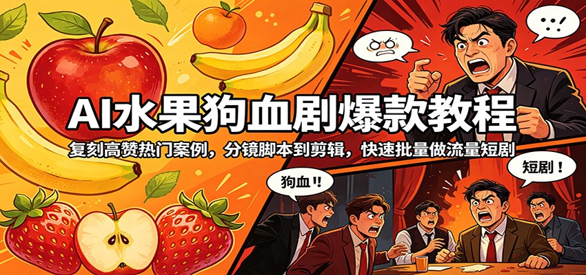 AI水果狗血剧爆款教程:复刻高赞热门案例,分镜脚本到剪辑,快速批量做流量短剧-云享网创