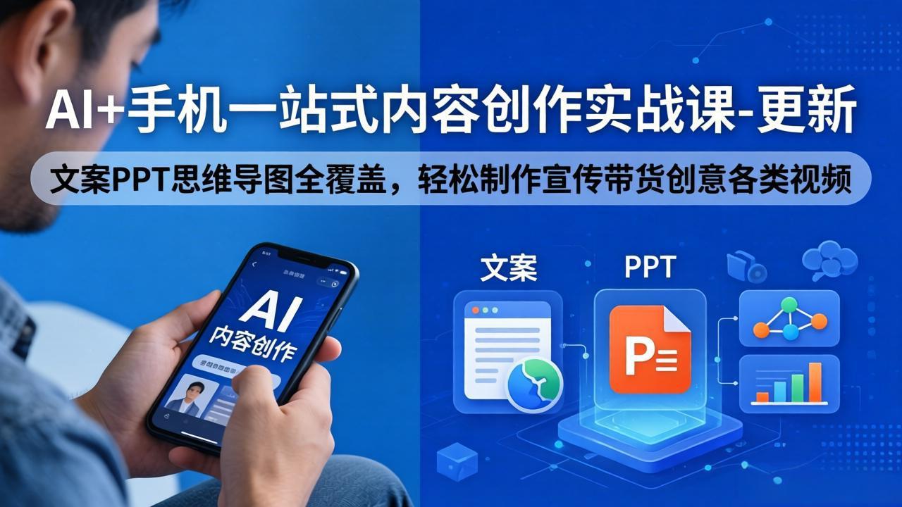 AI+手机一站式内容创作实战课-更新，文案PPT思维导图全覆盖，轻松制作宣传带货创意各类视频-云享网创