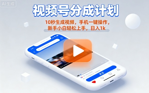 视频号分成计划懒人玩法，10秒生成视频，手机一键操作，新手小白轻松上手，日入1K【揭秘】-云享网创