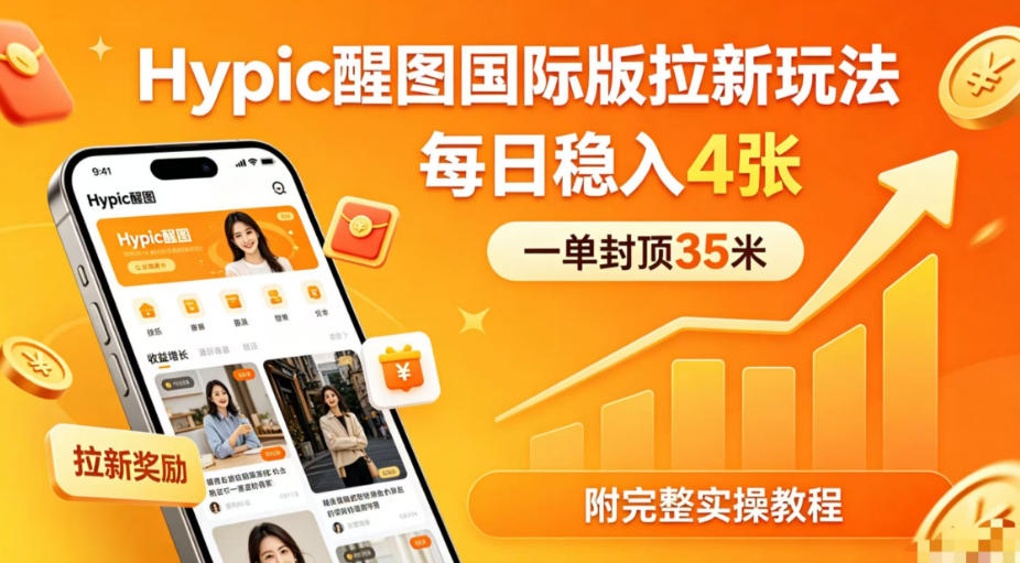 一单封顶35米，实测Hypic醒图国际版拉新玩法，每日稳入4张(附完整实操教程)-云享网创