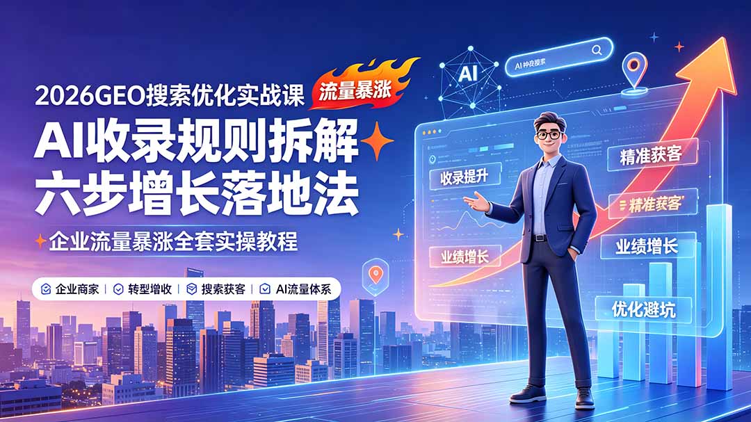 2026GEO搜索优化实战课：AI收录规则拆解｜六步增长落地法｜企业流量暴涨全套实操教程-云享网创