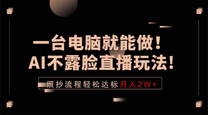 一台电脑就能做！AI不露脸直播玩法，照抄流程轻松达标月入2W+-云享网创