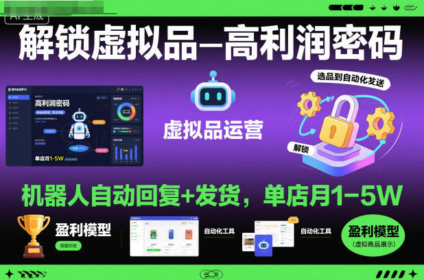 解锁虚拟品高利润密码:机器人自动回复+发货,单店月1-5W【揭秘】-云享网创