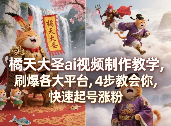橘天大圣ai视频制作教学，刷爆各大平台，4步教会你，快速起号涨粉-云享网创