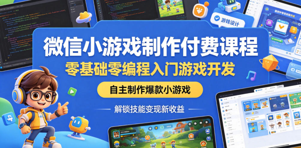 微信小游戏制作付费课程，零基础零编程入门游戏开发，自主制作爆款小游戏，解锁技能变现新收益-云享网创