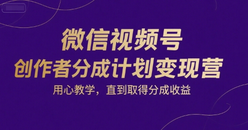 微信视频号创作者分成计划变现营，用心教学，直到取得分成收益-云享网创