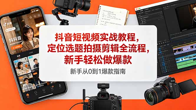 抖音短视频实战教程，定位选题拍摄剪辑全流程，新手轻松做爆款-云享网创