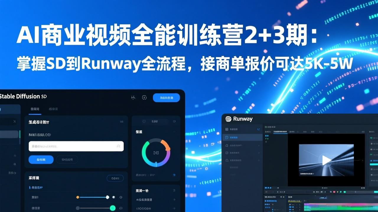 AI商业视频全能训练营2+3期：掌握SD到Runway全流程，接商单报价可达5K-5W-云享网创