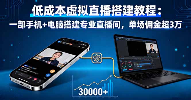 低成本虚拟直播搭建教程:一部手机+电脑搭建专业直播间,单场佣金超3万-云享网创