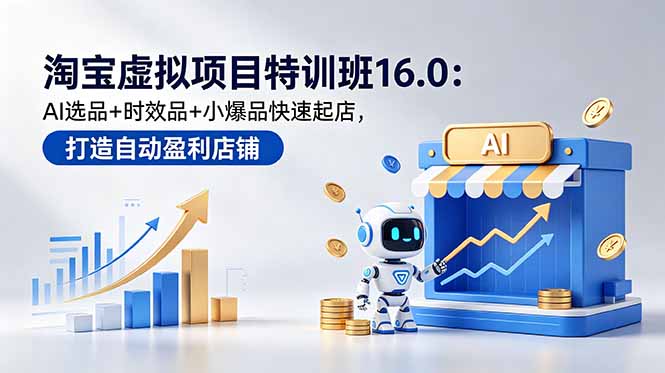 淘宝虚拟项目特训班16.0：AI选品+时效品+小爆品快速起店，打造自动盈利店铺-云享网创