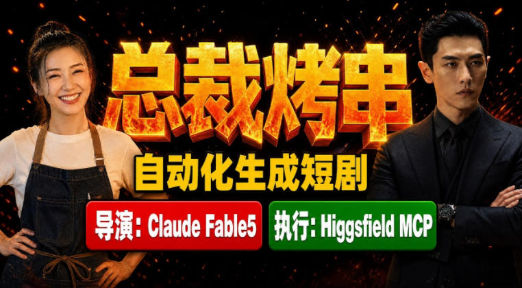 Claude Fable5担任导演+Higgsfield MCP落地执行|《总裁烤串》真人质感短剧全自动AI生成全流程教学-云享网创