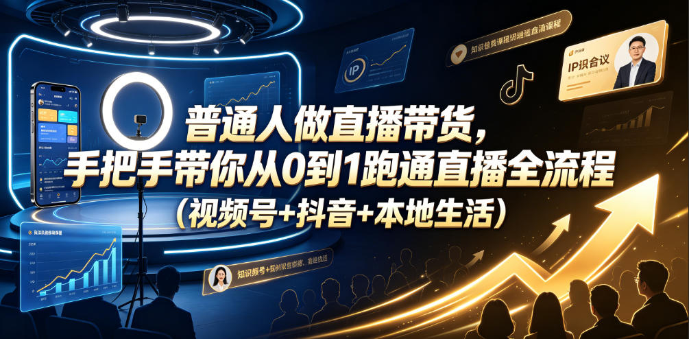 普通人做直播带货，手把手带你从0到1跑通直播全流程(视频号+抖音+本地生活)-云享网创