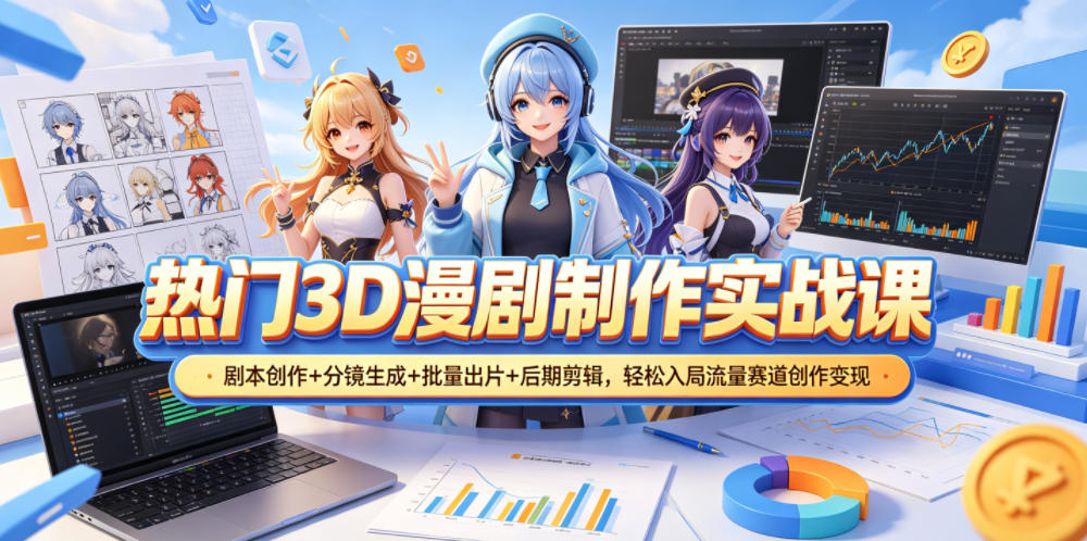 热门3D漫剧制作实战课，剧本创作+分镜生成+批量出片+后期剪辑，轻松入局流量赛道创作变现-云享网创