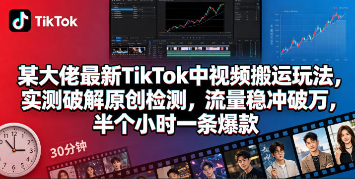 某大佬最新TikTok中视频搬运玩法，实测破解原创检测，流量稳冲破万，半个小时一条爆款-云享网创