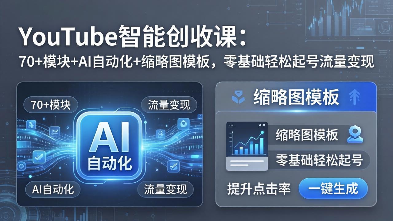 YouTube智能创收课：70+模块+AI自动化+缩略图模板，零基础轻松起号流量变现-云享网创