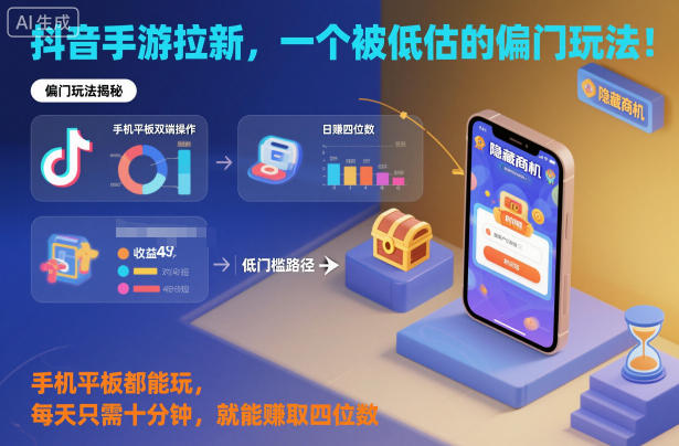 抖音手游拉新,一个被低估的偏门玩法!手机平板都能玩,每天只需十分钟,就能賺取四位数【揭秘】-云享网创