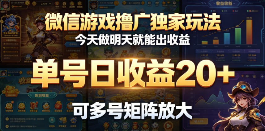 微信游戏撸广独家玩法，今天做明天就能出收益，单号日收益20+，可多号矩阵放大-云享网创