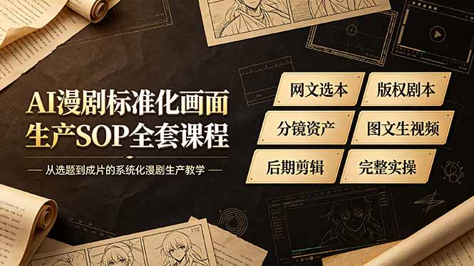 AI漫剧标准化画面生产SOP全套课程-更新,网文选本版权剧本分镜资产全覆盖,图文生视频后期剪辑完整实操教学-云享网创