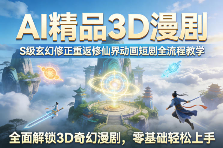 AI精品3D漫剧S级玄幻修正重返修仙界动画短剧全流程教学，全面解锁3D奇幻漫剧，零基础轻松上手-云享网创