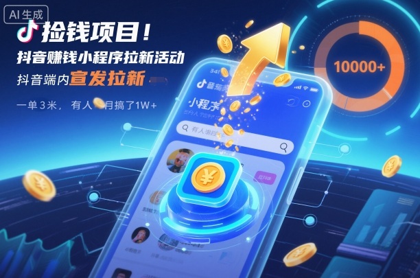 捡钱项目!抖音賺钱小程序拉新活动,抖音端内宣发拉新,一单3米,有人半个月搞了1W+-云享网创