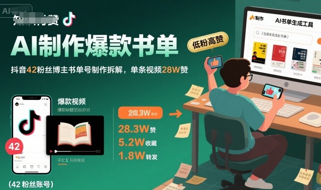 AI制作爆款书单，抖音42粉丝博主书单号制作拆解，单条视频28W赞-云享网创