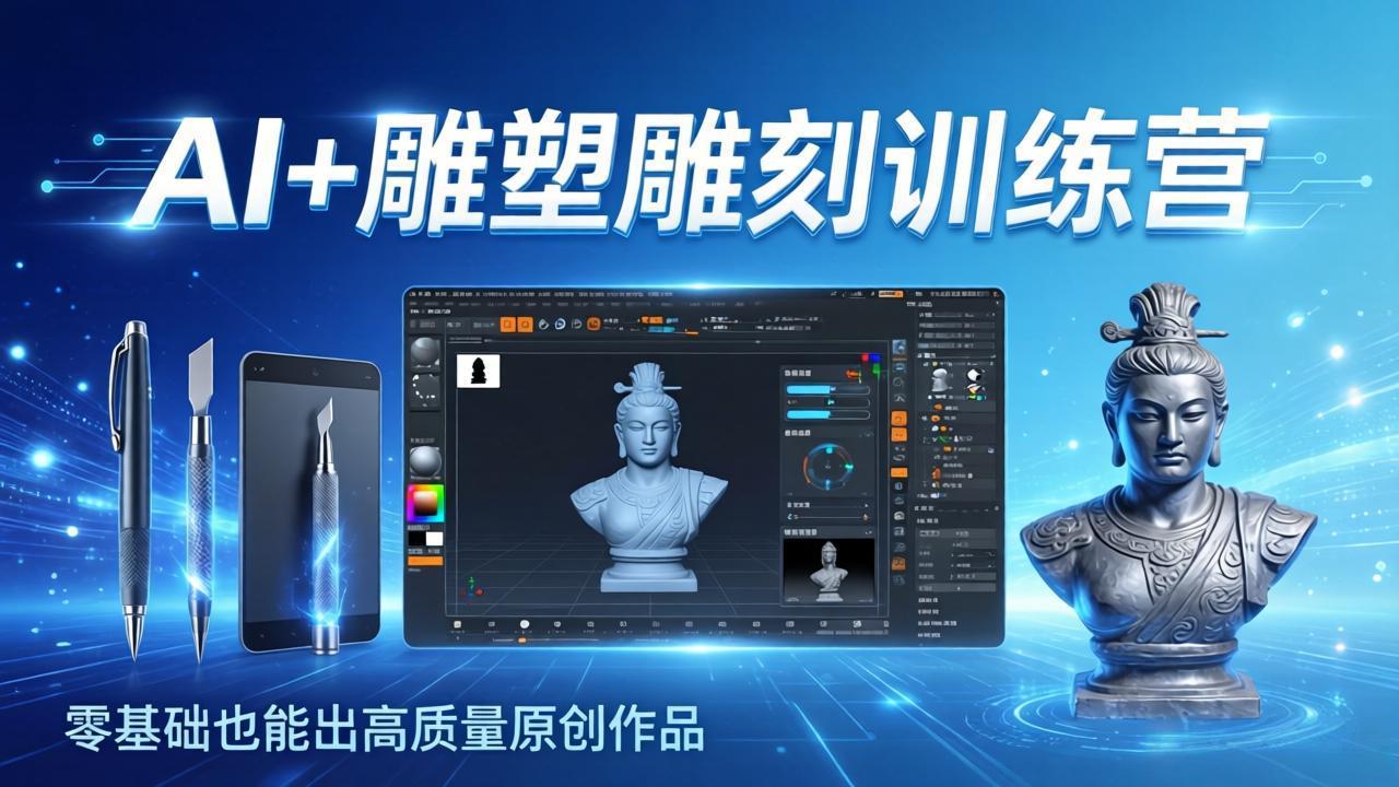 AI+雕塑雕刻训练营：从AI创作、大模型训练到3D雕刻 + 渲染，零基础也能出高质量原创作品-云享网创