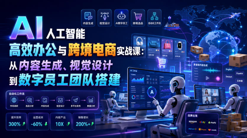 AI人工智能高效办公与跨境电商实战课：从内容生成、视觉设计到数字员工团队搭建-云享网创