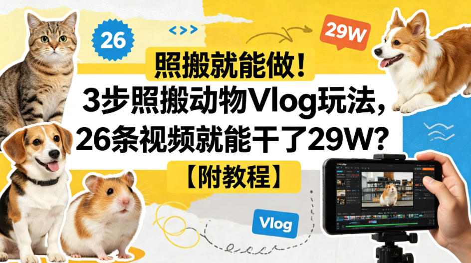 照搬就能做！3步照搬动物Vlog玩法，26条视频就能干了29W？【附教程】【赠coze一键生成工作流】-云享网创