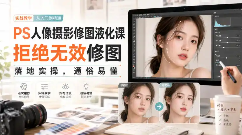 PS人像摄影修图液化课，拒绝无效修图，落地实操，通俗易懂-云享网创