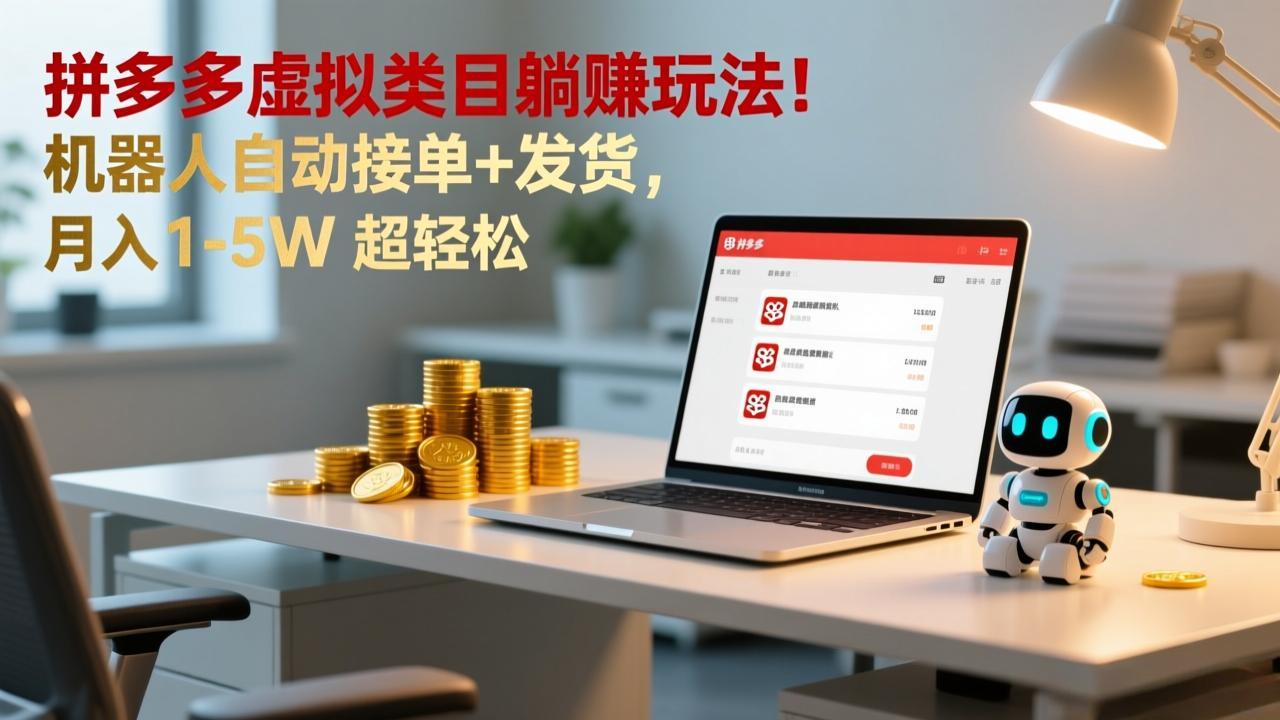 多多虚拟类目躺赚玩法！机器人自动接单+发货，月入 1-5W 超轻松-云享网创