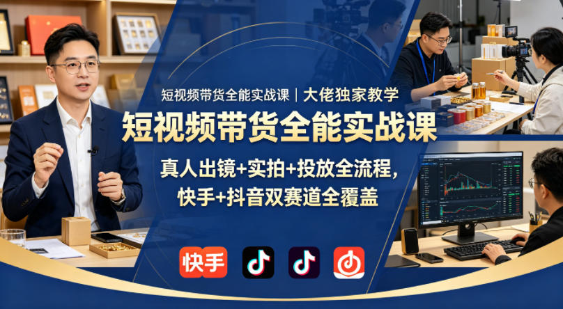 短视频带货全能实战课|大佬独家教学,真人出镜+实拍+投放全流程,快手+抖音双赛道全覆盖-云享网创