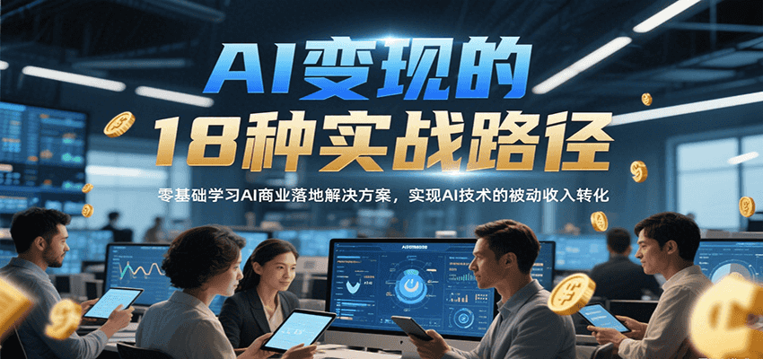 AI变现的18种实战路径，零基础学习AI商业落地解决方案，实现AI技术的被动收入转化-云享网创