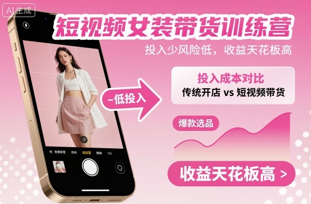 短视频女装带货训练营,投入少风险低,收益天花板高-云享网创
