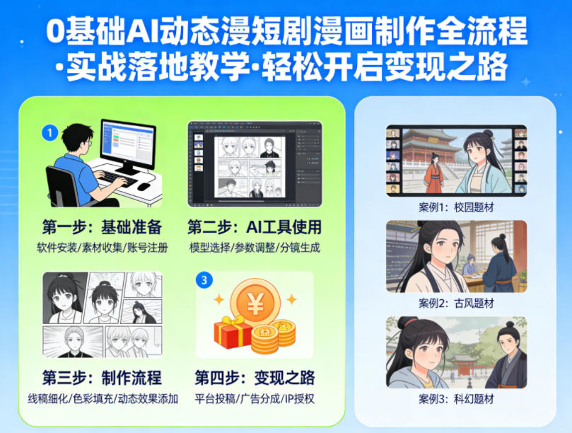 0基础AI动态漫短剧漫画制作全流程，实战落地教学，轻松开启变现之路-云享网创