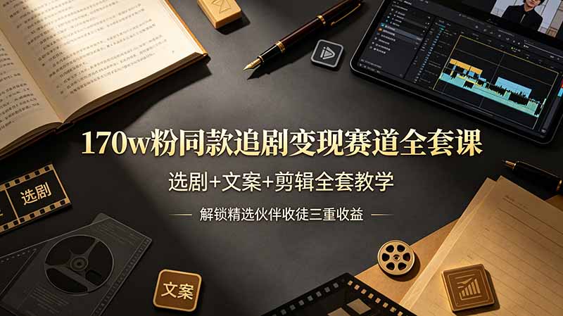 170w粉博主同款追剧变现赛道全套课，选剧+文案+剪辑全套教学，解锁精选伙伴收徒三重收益-云享网创