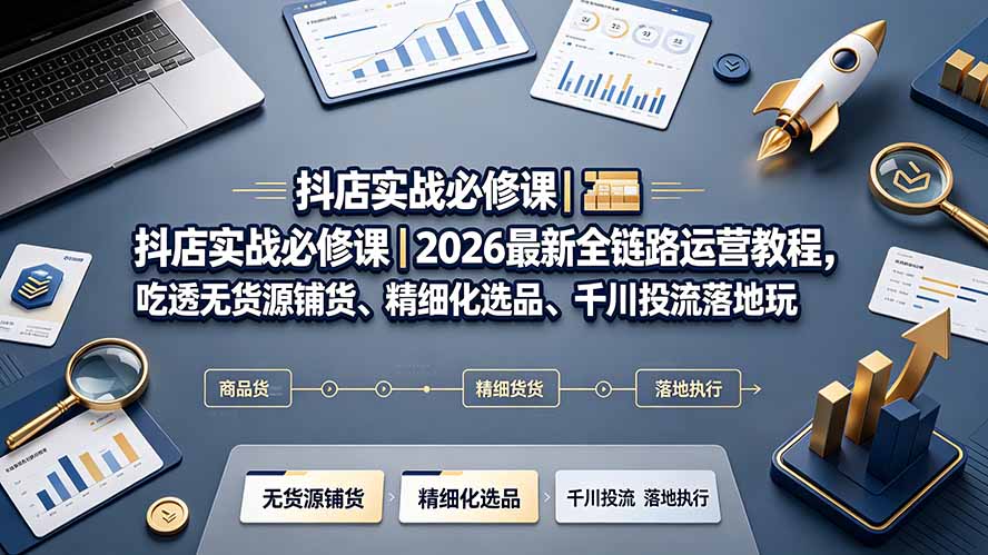 抖店实战必修课|2026最新全链路运营教程,吃透无货源铺货、精细化选品、千川投流落地玩法-云享网创