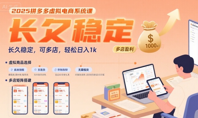 2025拼多多虚拟电商系统课，长久稳定，可多店，轻松日入1k-云享网创