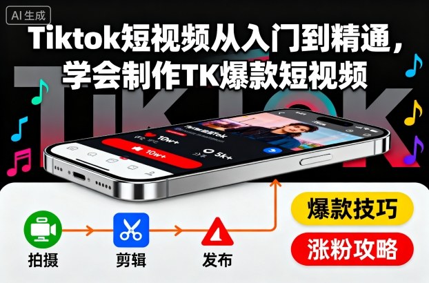 Tiktok短视频从入门到精通,学会制作TK爆款短视频-云享网创